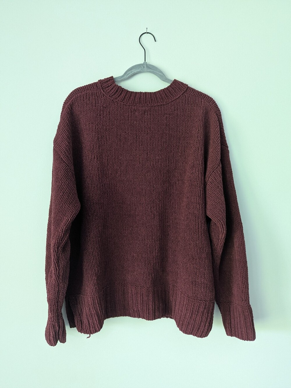 Aerie Like Candy Crew Sweater in Deep Cherry Cozy Chenille Loose Fit - Picture 6 of 13